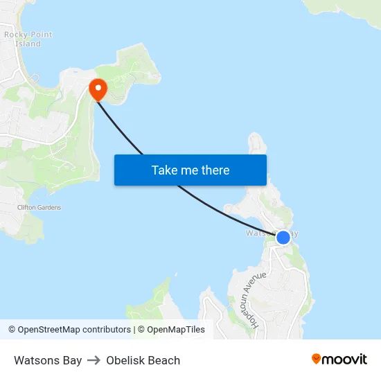 Watsons Bay to Obelisk Beach map