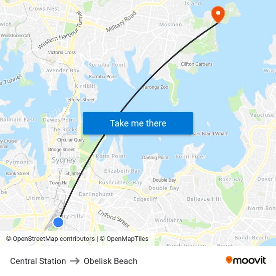 Central Station to Obelisk Beach map