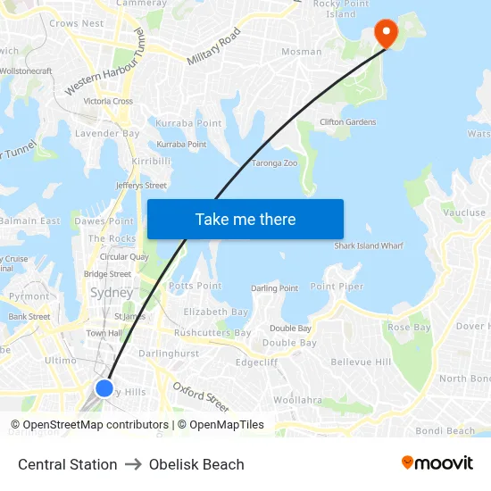 Central Station to Obelisk Beach map