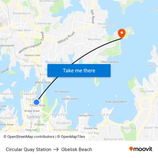Circular Quay Station to Obelisk Beach map