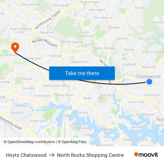 Hoyts Chatswood to North Rocks Shopping Centre map