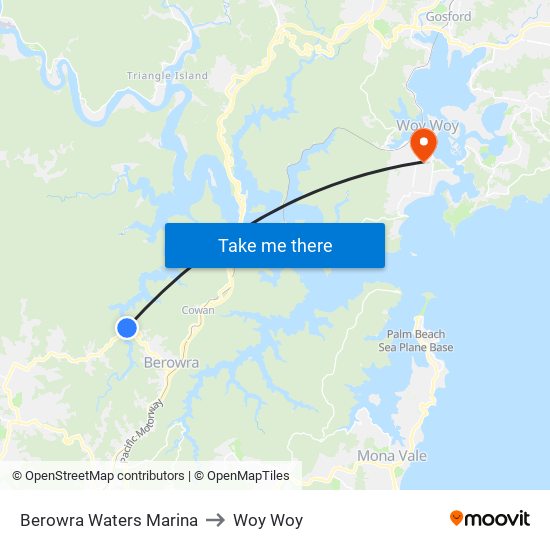 Berowra Waters Marina to Woy Woy map