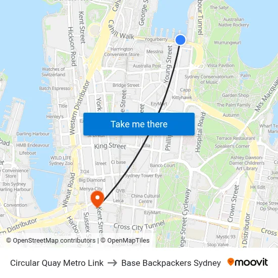 Circular Quay Metro Link to Base Backpackers Sydney map