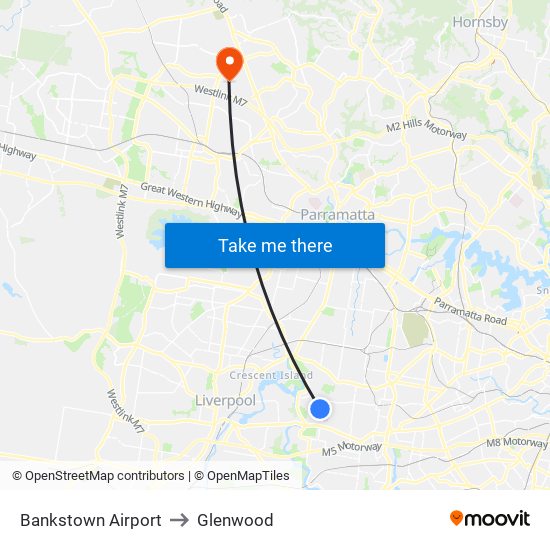 Bankstown Airport to Glenwood map