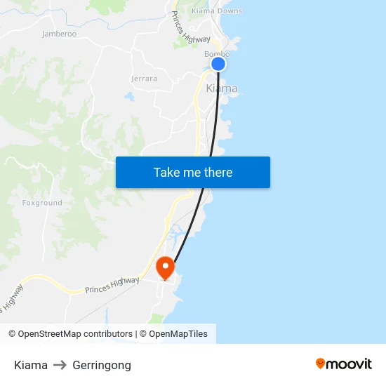 Kiama to Gerringong map
