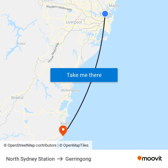 North Sydney Station to Gerringong map