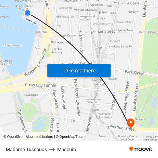 Madame Tussauds to Museum map