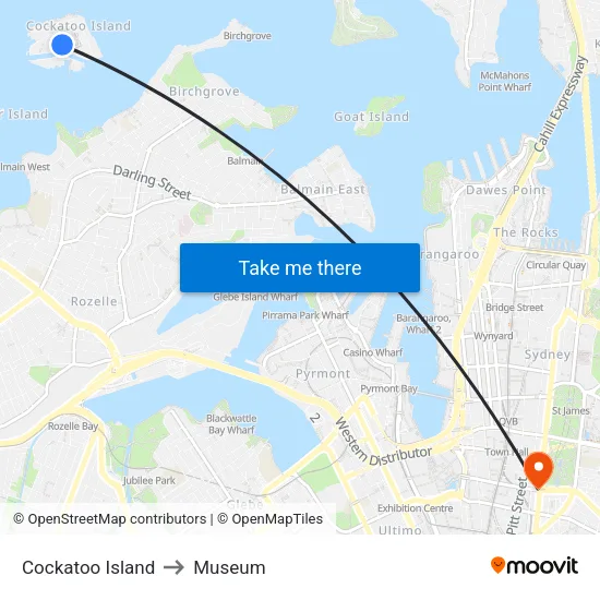 Cockatoo Island to Museum map