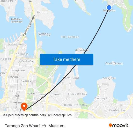 Taronga Zoo Wharf to Museum map