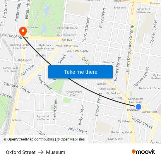 Oxford Street to Museum map