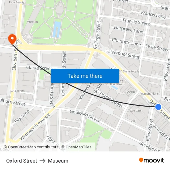 Oxford Street to Museum map