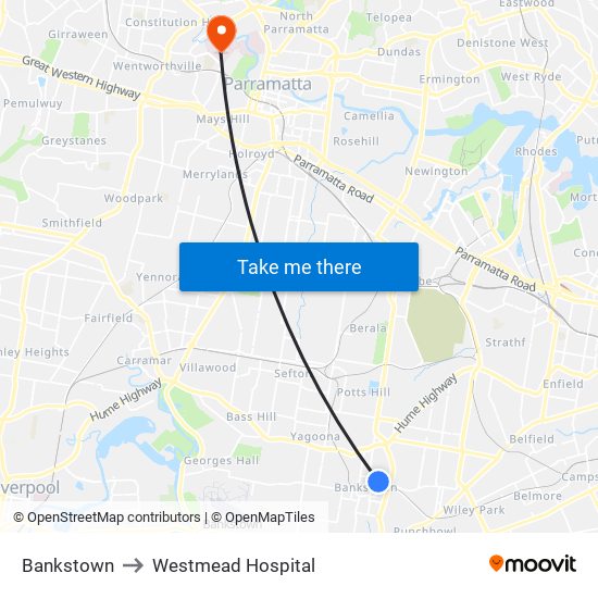Bankstown to Westmead Hospital map