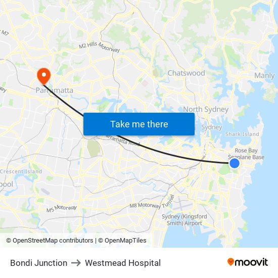 Bondi Junction to Westmead Hospital map