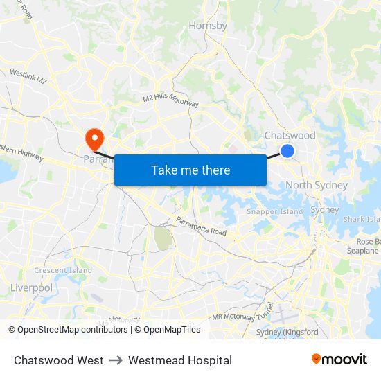Chatswood West to Westmead Hospital map