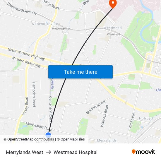 Merrylands West to Westmead Hospital map
