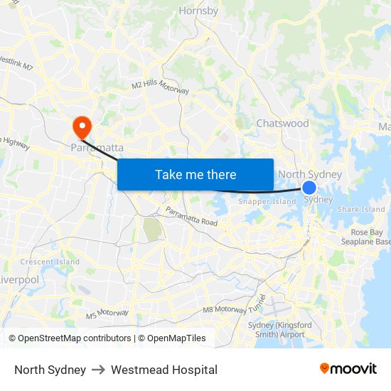 North Sydney to Westmead Hospital map