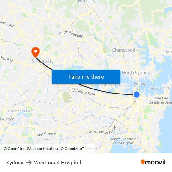 Sydney to Westmead Hospital map