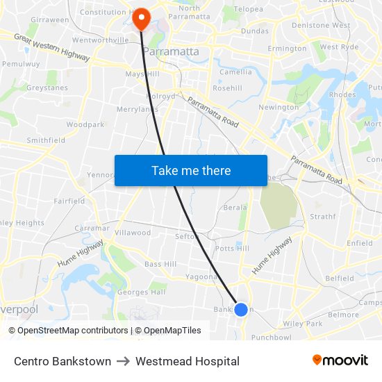 Centro Bankstown to Westmead Hospital map