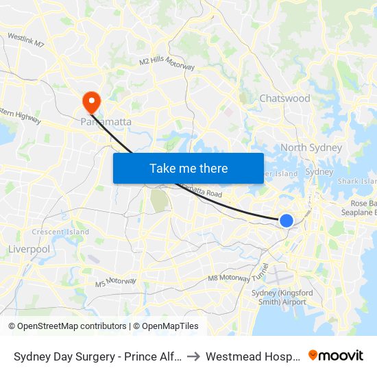 Sydney Day Surgery - Prince Alfred to Westmead Hospital map