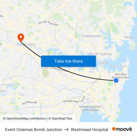 Event Cinemas Bondi Junction to Westmead Hospital map