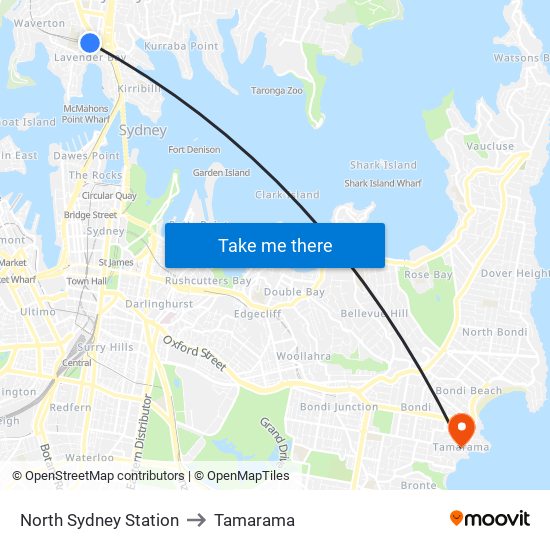 North Sydney Station to Tamarama map