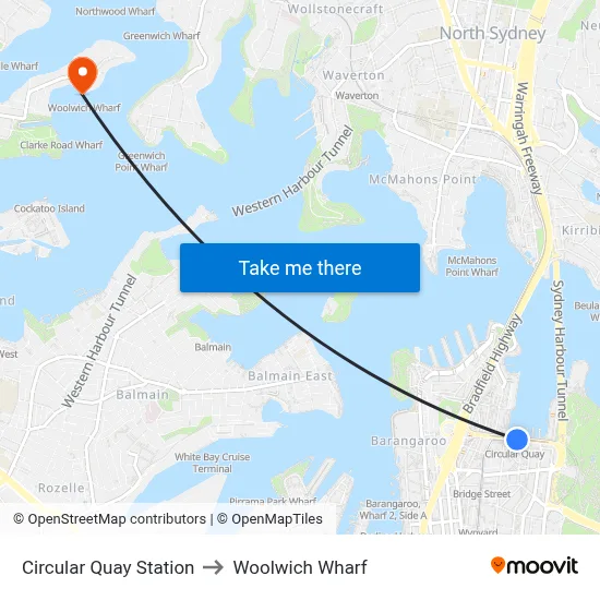 Circular Quay Station to Woolwich Wharf map