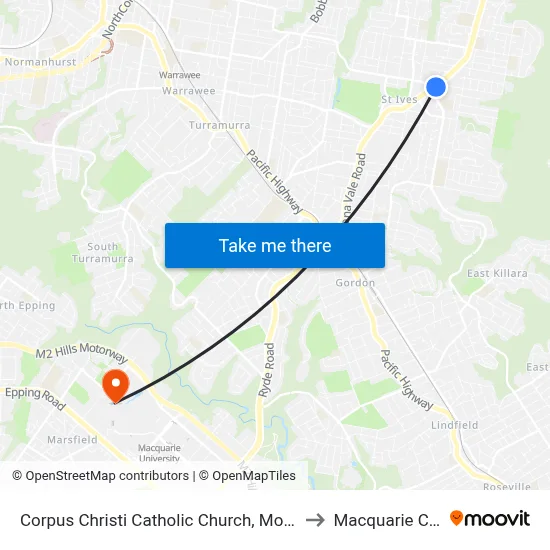 Corpus Christi Catholic Church, Mona Vale Rd to Macquarie Centre map