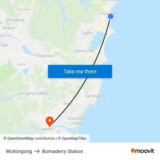 Wollongong to Bomaderry Station map