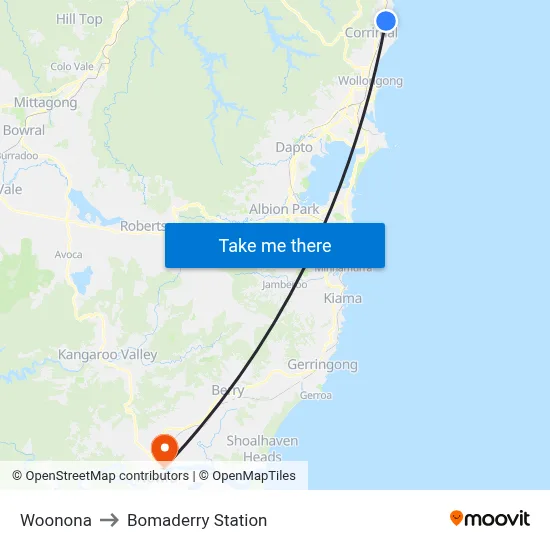 Woonona to Bomaderry Station map