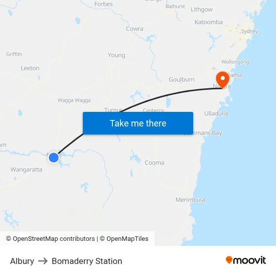 Albury to Bomaderry Station map