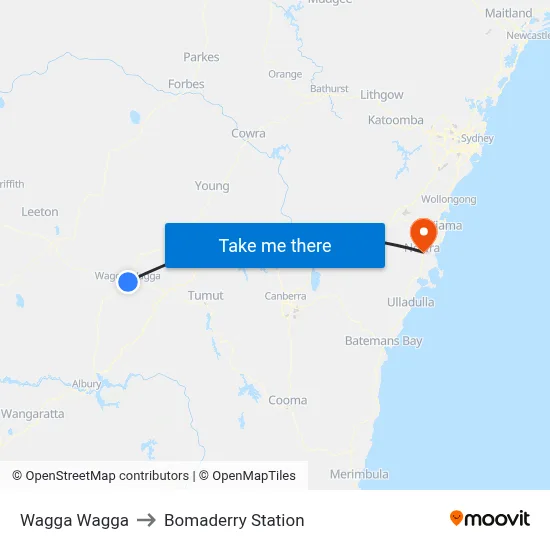 Wagga Wagga to Bomaderry Station map
