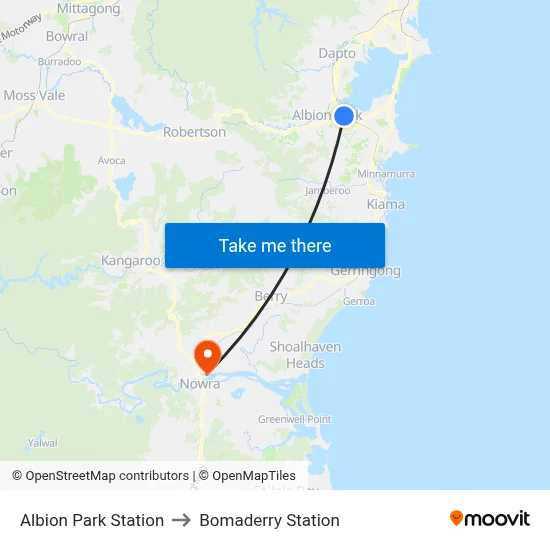 Albion Park Station to Bomaderry Station map