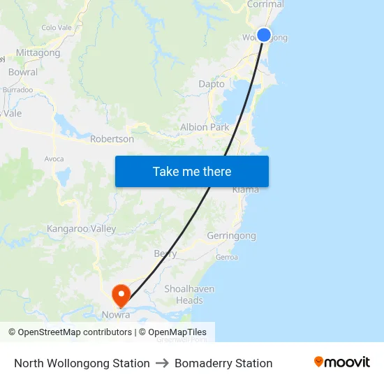 North Wollongong Station to Bomaderry Station map