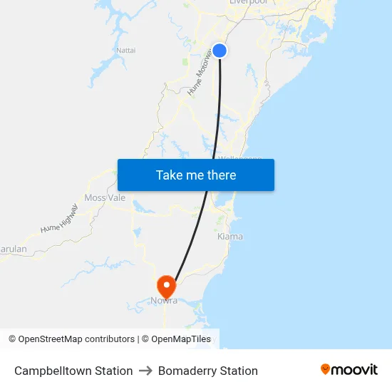 Campbelltown Station to Bomaderry Station map