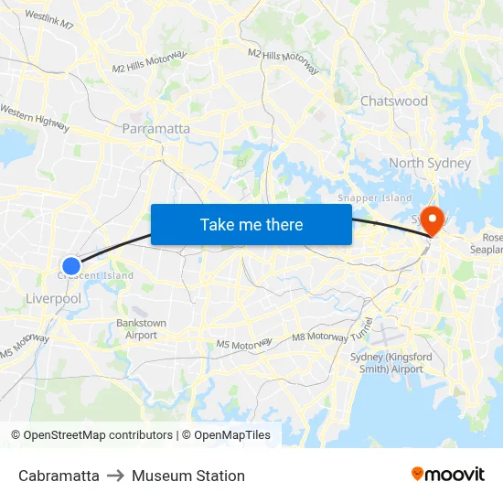 Cabramatta to Museum Station map