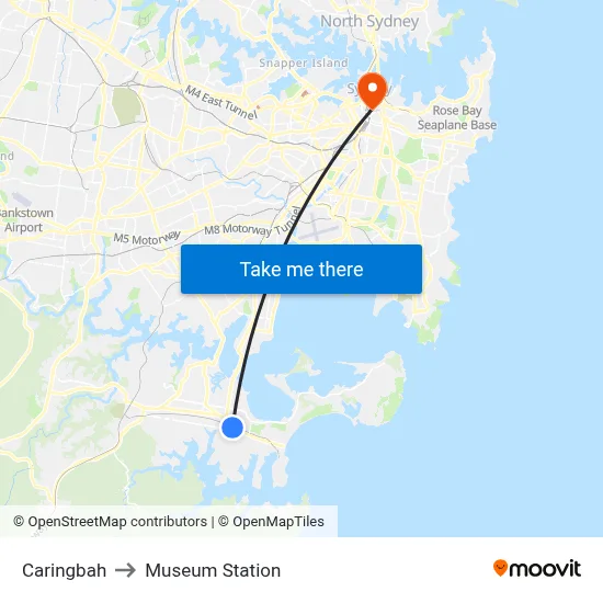 Caringbah to Museum Station map