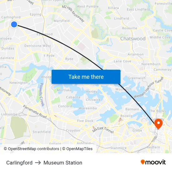 Carlingford to Museum Station map