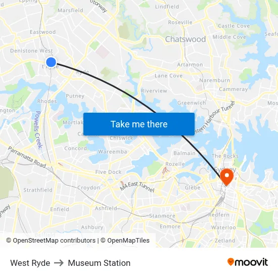West Ryde to Museum Station map