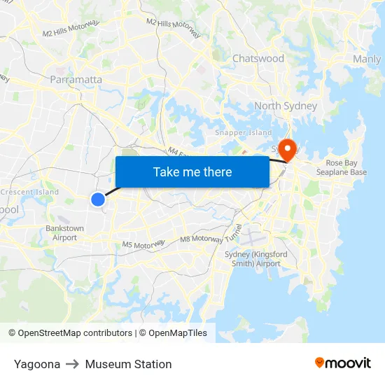 Yagoona to Museum Station map