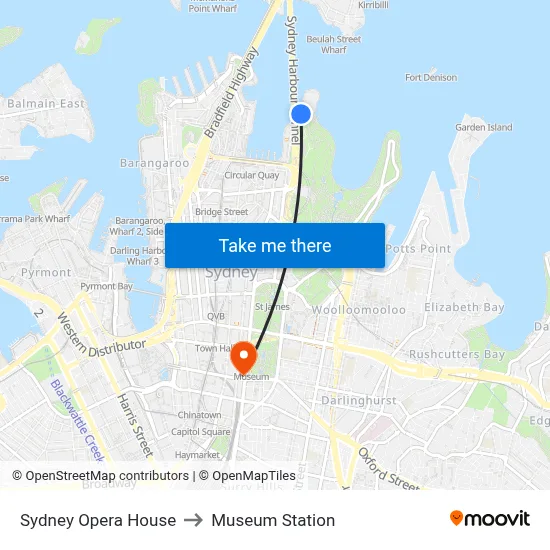 Sydney Opera House to Museum Station map