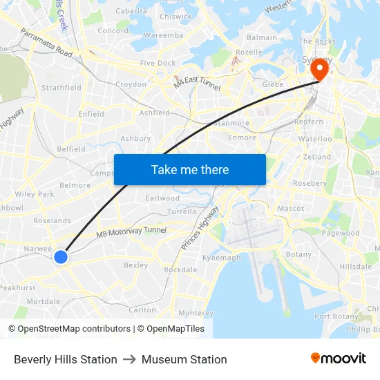 Beverly Hills Station to Museum Station map