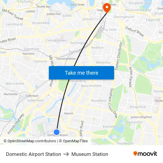 Domestic Airport Station to Museum Station map