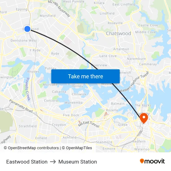Eastwood Station to Museum Station map