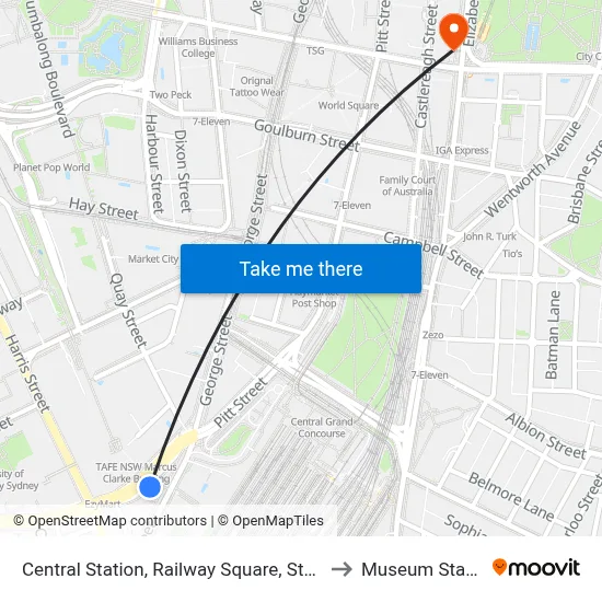 Central Station, Railway Square, Stand M to Museum Station map