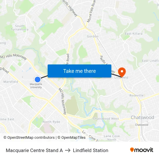 Macquarie Centre Stand A to Lindfield Station map