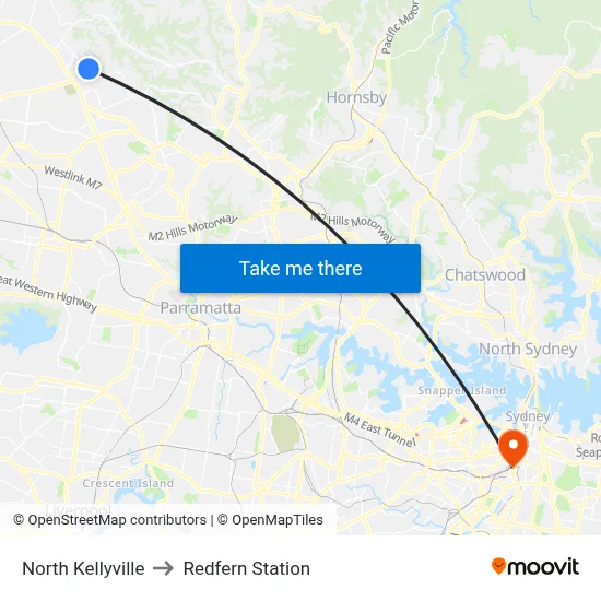 North Kellyville to Redfern Station map