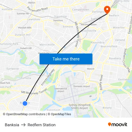 Banksia to Redfern Station map