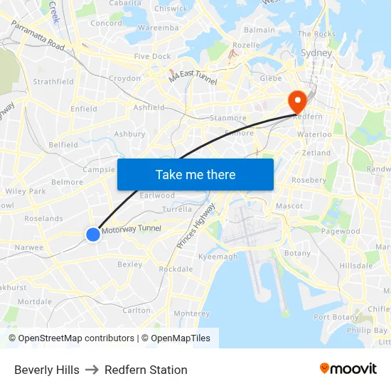 Beverly Hills to Redfern Station map