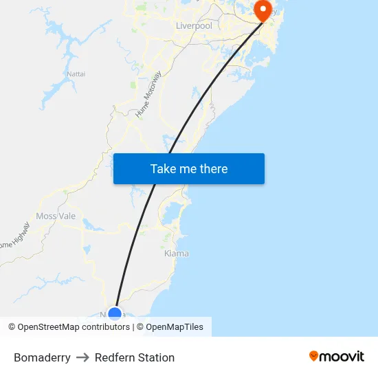 Bomaderry to Redfern Station map