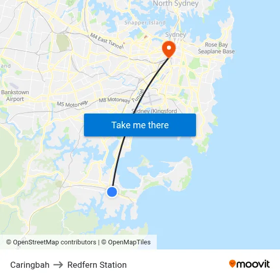 Caringbah to Redfern Station map